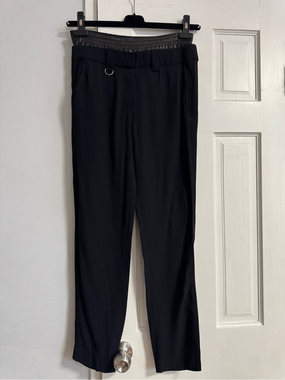 A.L.C. Black Tapered Pants Leather Waistband Silk Pocket Lining Size 0